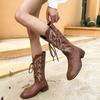 Vintage Embroidered Western Cowboy Boots New Medium Tube Thick Heel Knight Boots Versatile Strap Martin Boots