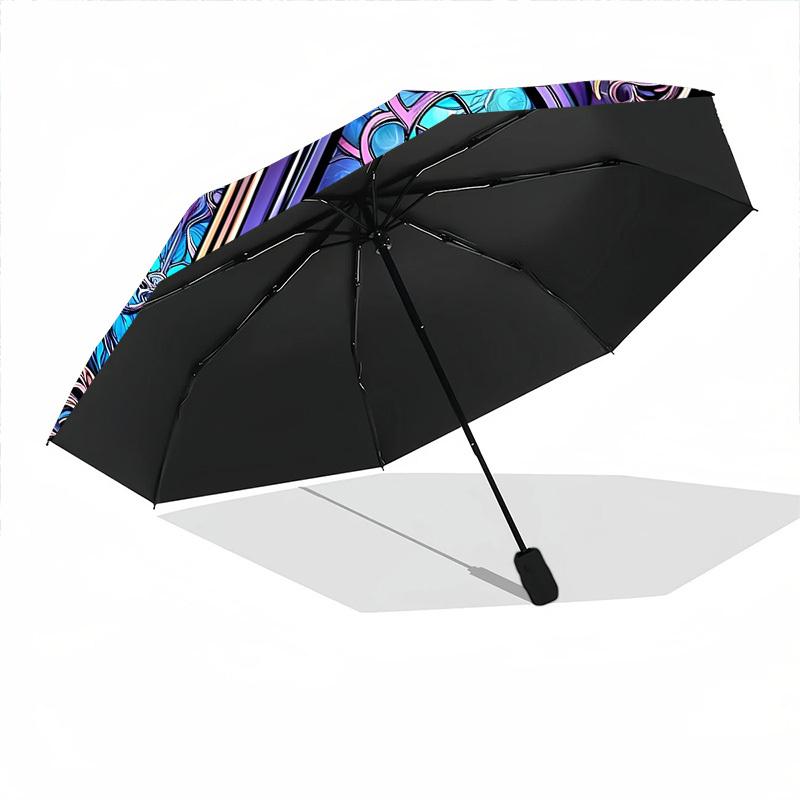 1pc Stained Glass Cross Automatic Open/close Umbrella, 8-Rib sturdy structure, Auto Folding/Opening, Portable Travel Umbrella for Women,026