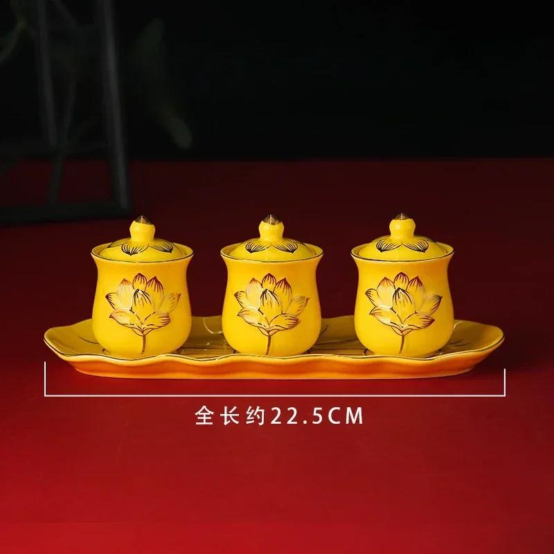 4 шт./лот Китайская креативная керамическая чашка для воды для использования Буддой: Бытовая чашка для воды Лотос Бодхисаттвы перед Буддой Фэн-шуй