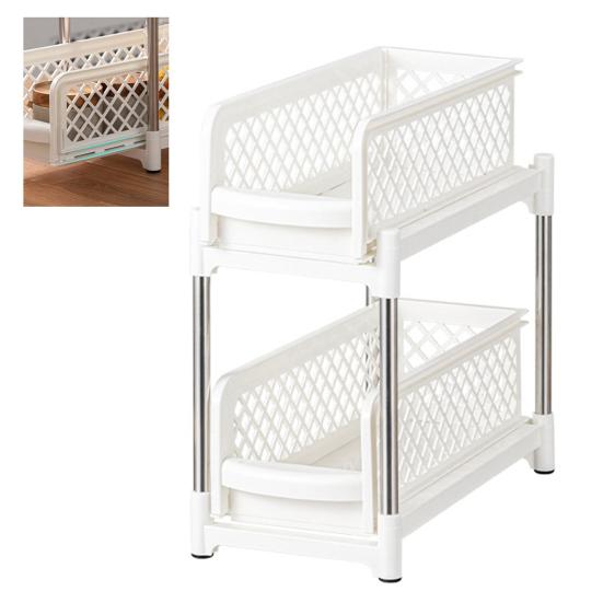 Выдвижной органайзер под раковиной, стеллаж для хранения, двухслойный дизайн, большая вместимость, прочная несущая способность, простая сборка