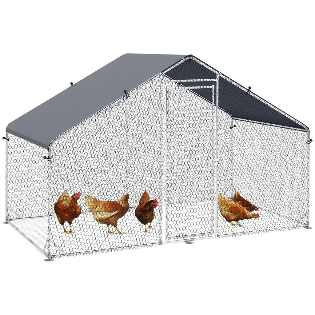 Galvanised Walk In Chicken Coop Hen House w/ Water-Resist Cover, 3 x 1.7 x 1.9m