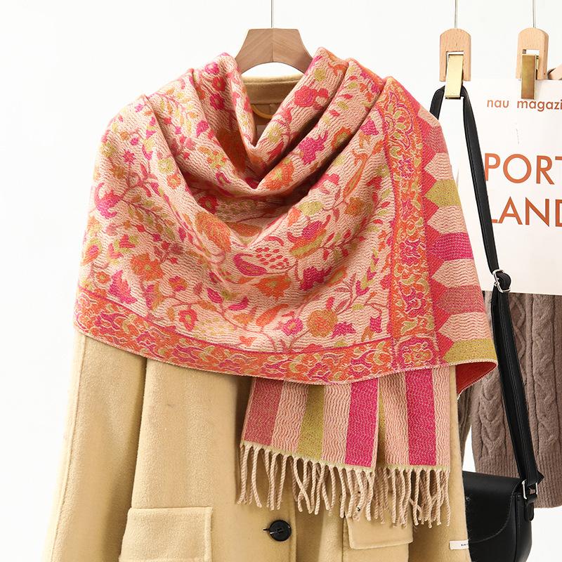 Jacquard Scarf Women's Winter Thickened Warm Ethnic Style Shawl High End New Imitation Cashmere Scarf