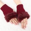 1 Pair Women Lovely Winter Glove Patchwork Knitted Imitation Rabbit Hair Half Finger Warm Gloves