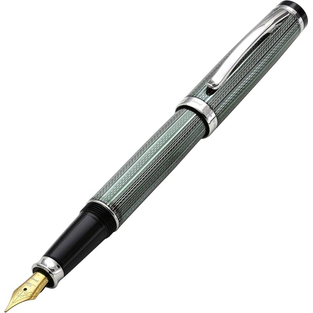Xezo Incognito Diamond Cut Serial Medium Fountain Pen With Zinc Slate Tracker. Platinum Plated
