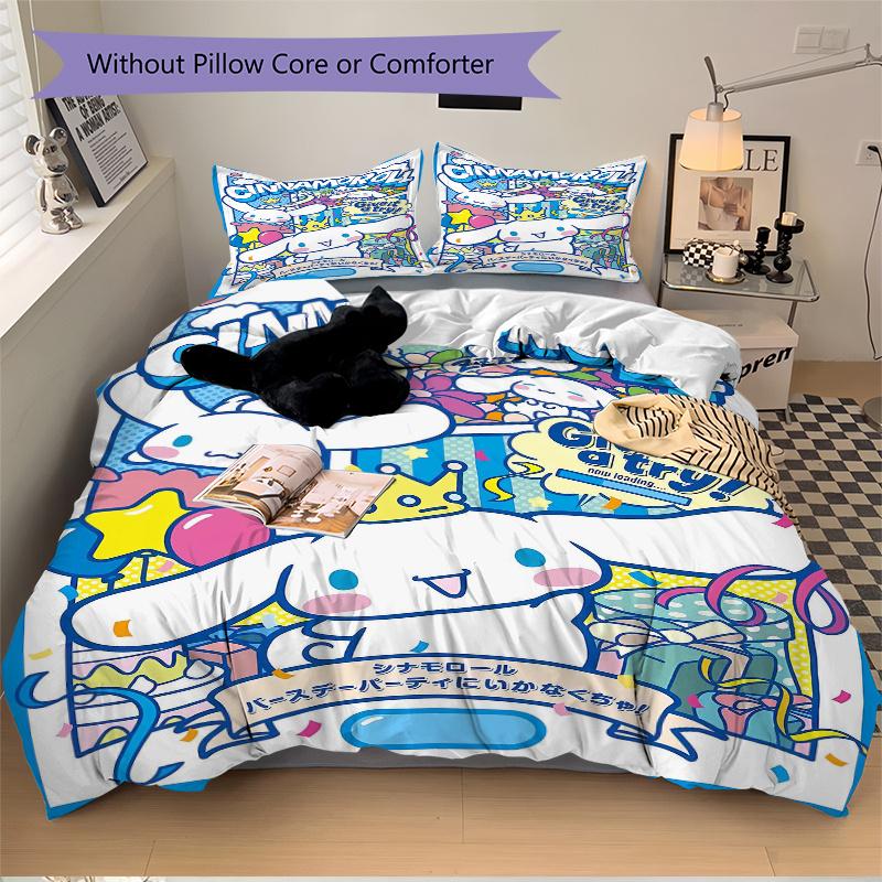 3pcs Cinnamoroll's Magical Birthday Adventure Print Bedding Set (1 Cover + 2 Pillowcases, Without Inserts), This Printed Bedding Set is Soft