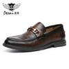 Desai One-Pedal Soft Soled Business Dress Leather Shoes Retro Horse Buckle Loafers Work Daily Mens Shoes