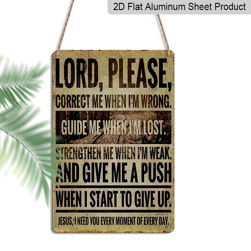 2D Flat 1pc Vintage Aluminum Decorative Plaque 'Lord, Please' – Indoor and Outdoor Wall Hanging Inspirational Sign, Multi-Purpose Religious Theme