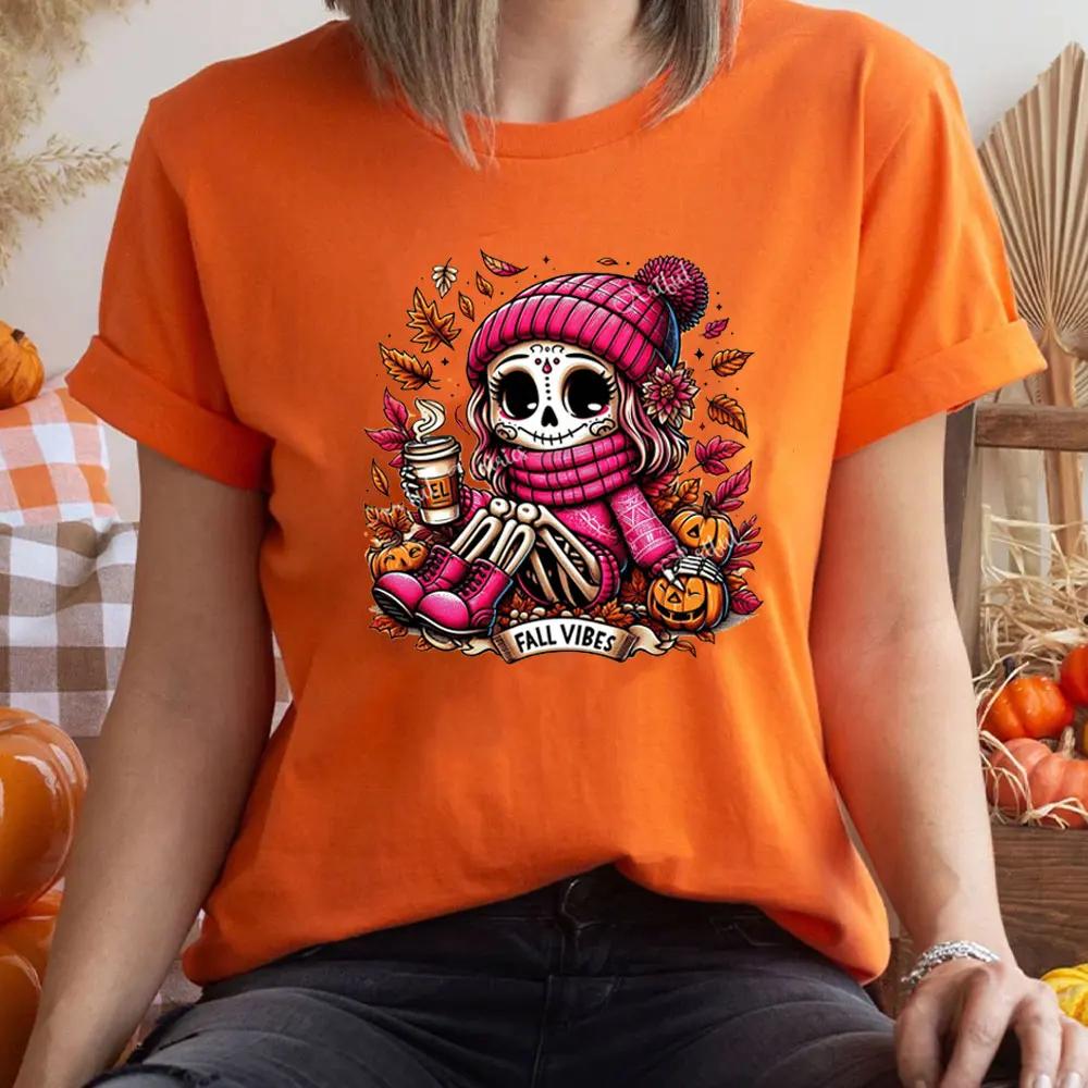 Happy Halloween Pumpkins Halloween T Shirts PumpkinCandyBonesSkeletonfunny Halloween Costume Cotton Shirt Graphic T Shirts