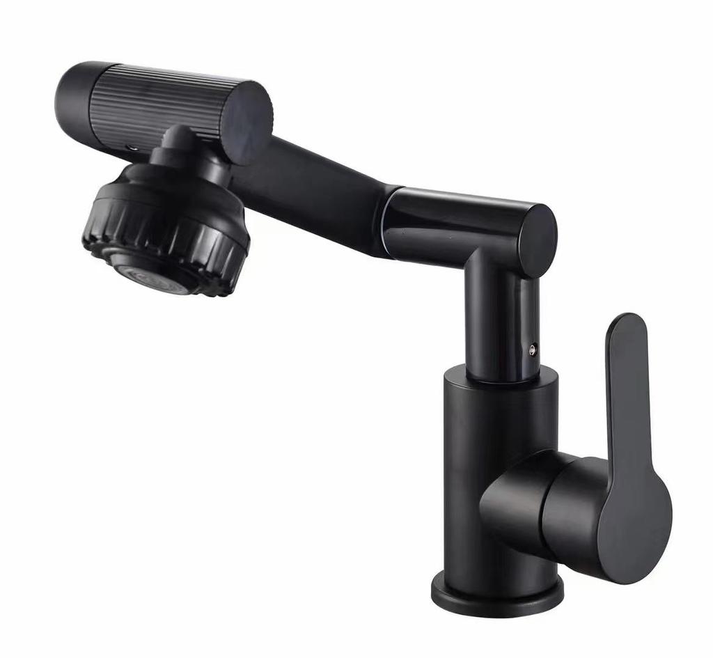 Bathroom  Vanity Basin Sink One Hole Single Handle Faucet Dual Function with Adjustable Spout Arm Mixer Tap Black