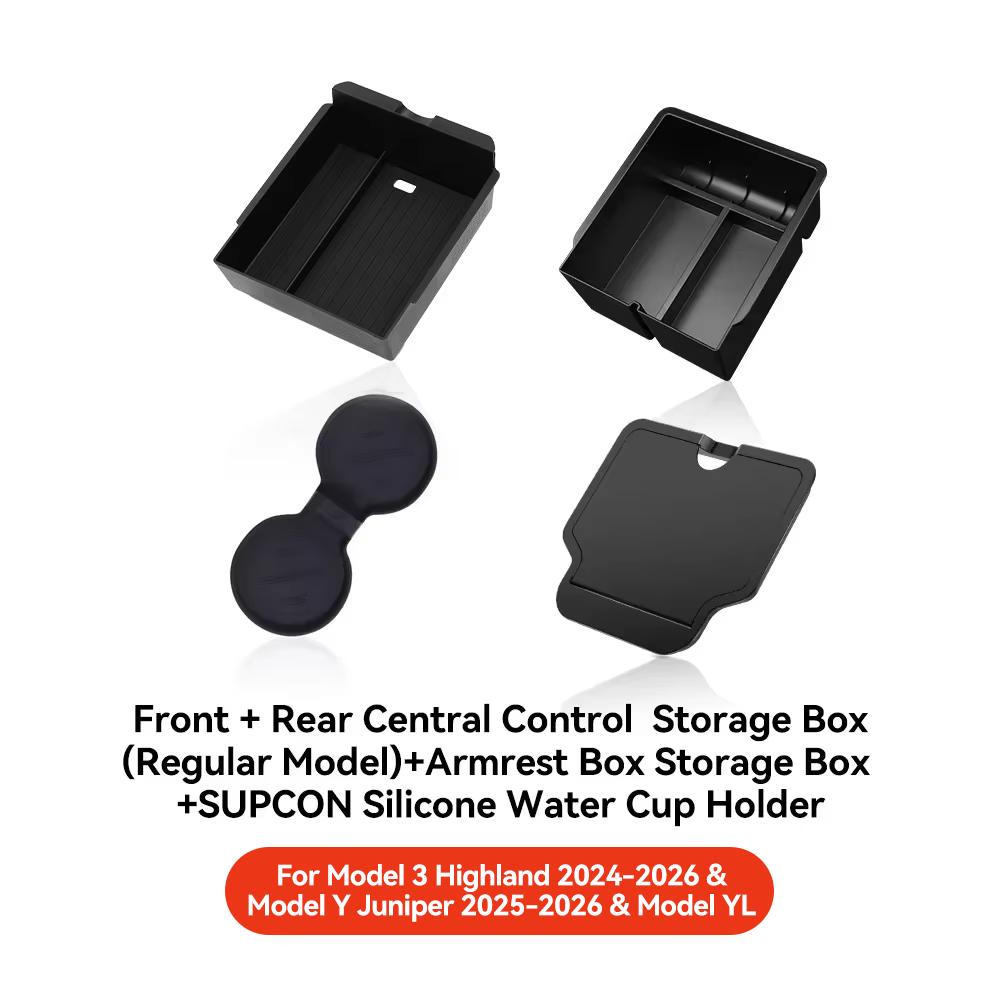 YZ For Tesla Highland Model 3 Y Juniper Hidden Storage Center Console Armrest Front and Rear Layered Grid ABS Organized Flocking