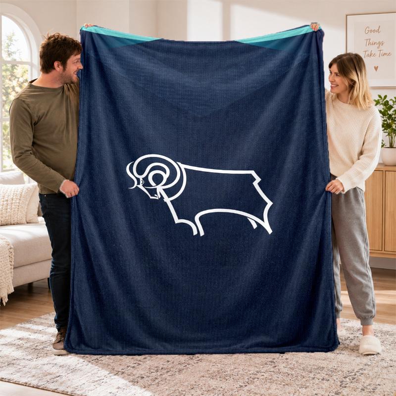 Flannel Fleece Blanket with Derby County FC Design, Soft Lightweight Throw for Bed Sofa Travel