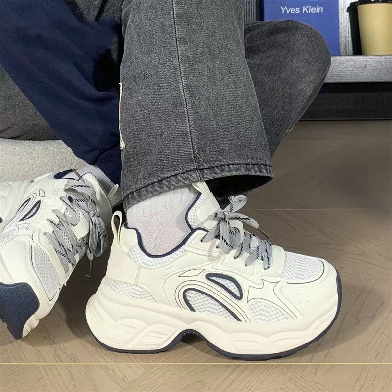 Дышащие кроссовки женские летние новые универсальные ретро студенческие повседневные туфли на толстой подошве увеличивающие рост кроссовки папины