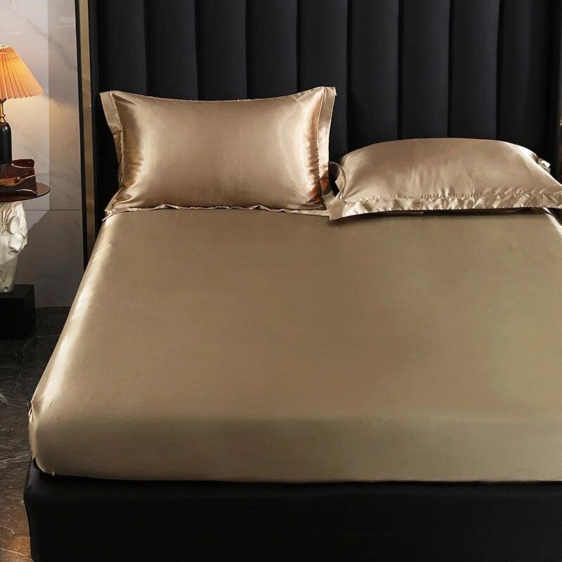 Простыня на наматраснике высокого класса, однотонная роскошная атласная простыня на резинке, простыня, двойная простыня королевского размера