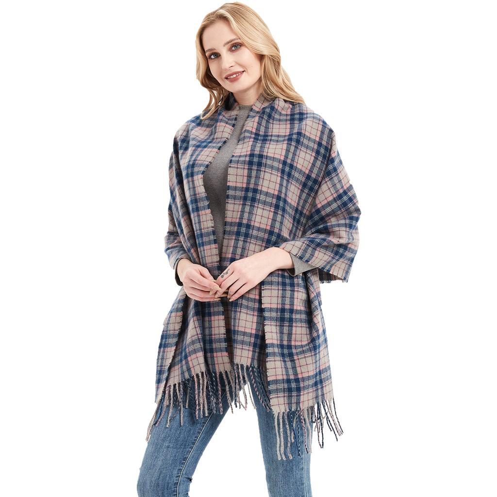 Осенне-зимний шарф, женский клетчатый шарф с кисточками, шаль