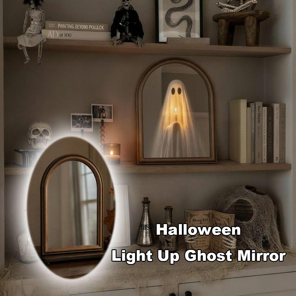 LED Glowing Light Up Ghost Mirror Battery Powered Glowing Ghost Mirror Wall Hanging Mirror Bedroom