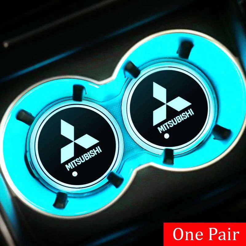 2 шт. 7 цветов Светодиодная подставка-подстаканник с логотипом автомобиля для Mitsubishi Ralliart Lancer 9 10 ASX L200 Colt Pajero Outlander Eclipse