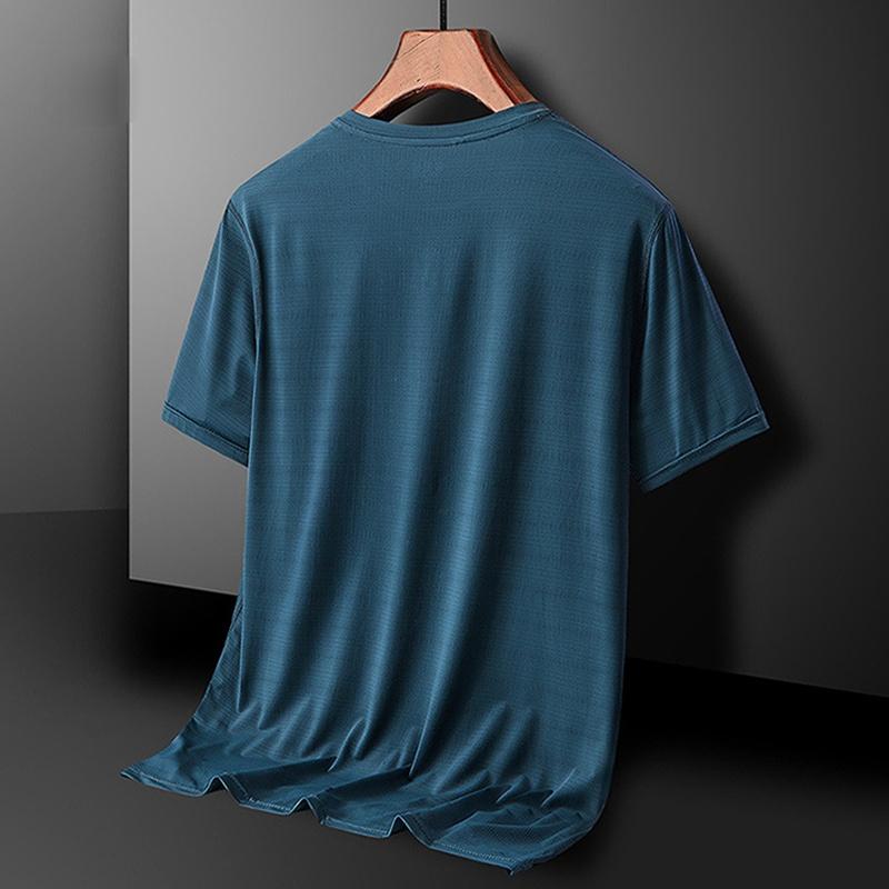 Ледяной шелк, быстросохнущая спортивная футболка с круглым вырезом, трикотажные изделия для спортзала, рубашка для фитнеса, футболка для бега, мужская дышащая спортивная одежда, сплошной цвет