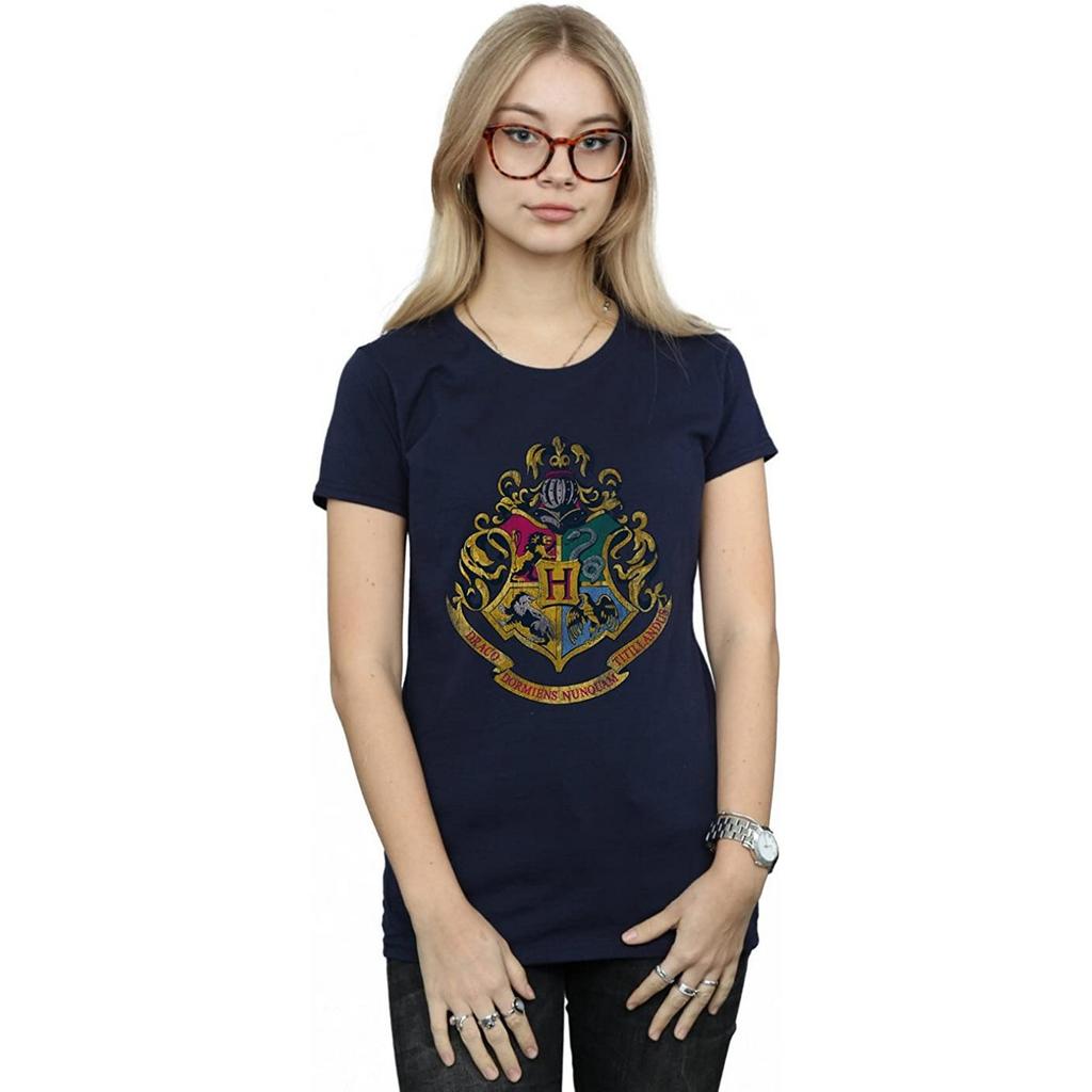 HARRY POTTER Женская/женская хлопковая футболка бойфренда с домиками Хогвартса