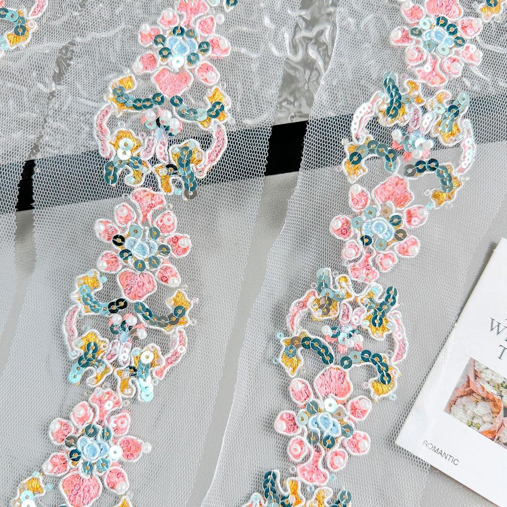 Розовая вышивка сетка полые бусины штрих-код одежда юбка Лолиты сумка декоративные пайетки кружево аксессуары