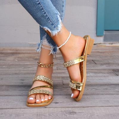 Модные модные роскошные женские тапочки 2024 года, лето, новые однотонные водные бриллиантовые украшения, однотонные пляжные тапочки для отдыха