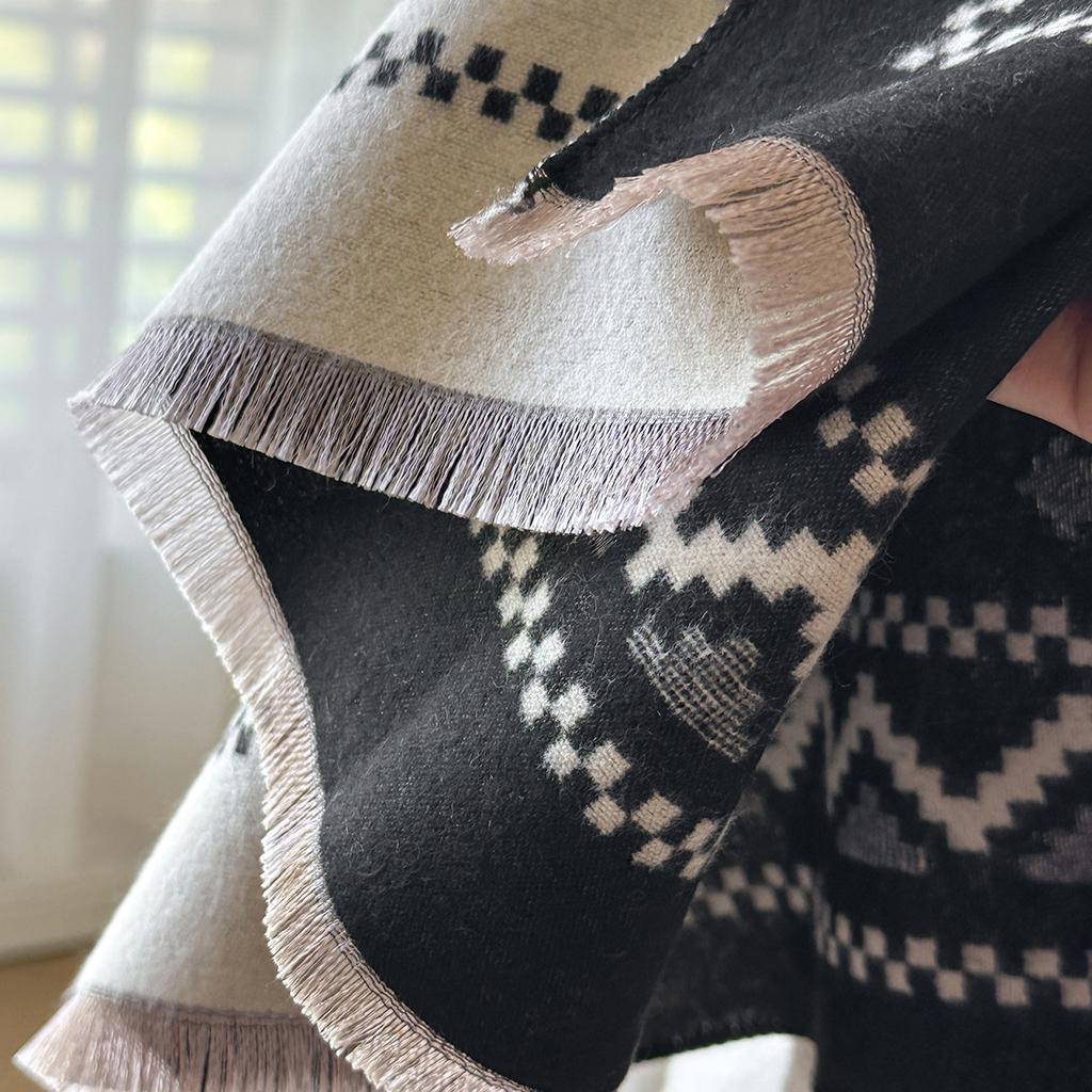 Осенне-зимний шарф с бантом для пресбиопии, женский теплый шарф из имитации кашемира в сочетающихся цветах, двусторонний платок для кондиционера