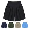 Women Shorts Elastic High Waist Wide Leg Casual Short Pants with Pockets Solid Color Loose Fit Casual
