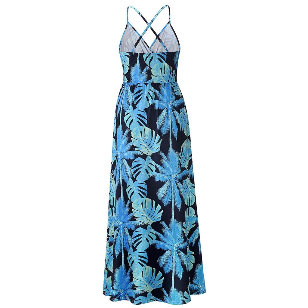 Summer Dress Dress Women's Dress Beach Skirt Print Belt Skirt Cross Strap Dress V-neck Vest Dress