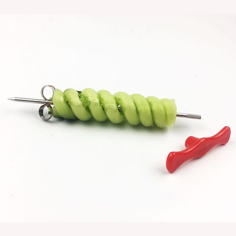 Многофункциональная овощерезка-спирализатор, изготовленная из нержавеющей стали и красной пластиковой ручки