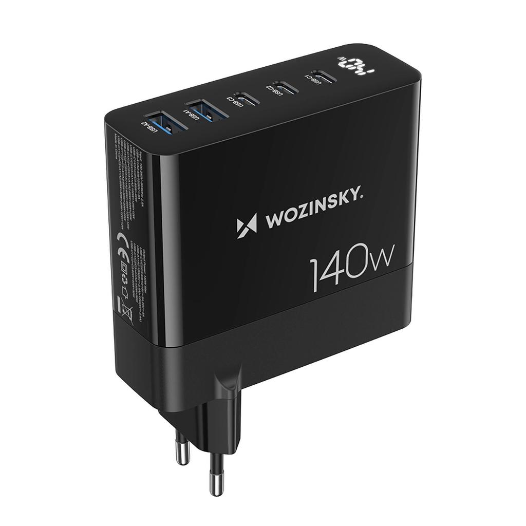 Wozinsky Cgwcb 140W Gan настенное зарядное устройство 3 X Usb-C / 2 X Usb-A - черный