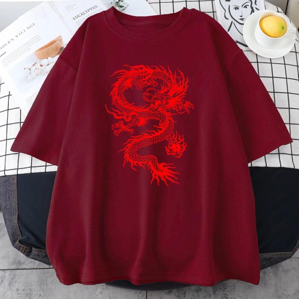 Модные футболки унисекс с уличным принтом Red Dragon, индивидуальные хлопковые футболки в стиле хип-хоп с коротким рукавом и круглым вырезом, повседневная мужская футболка большого размера, одежда