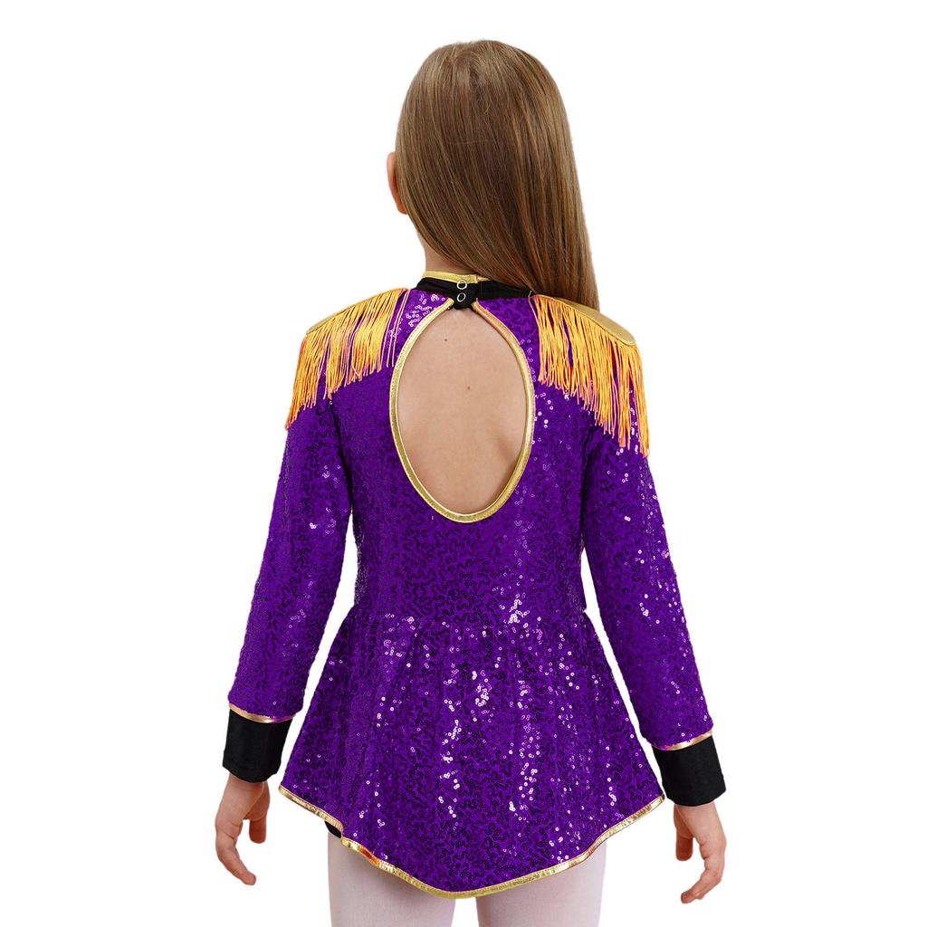 Костюм Рингмастера Цирка Мага для Девочек с Длинным Рукавом, Бахромой, Эполетами и Блестками, Боди, Наряд для Карнавальной Тематической Вечеринки