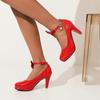 Women Ankle Strap Spike High Heels Bow Platform Round Toe Pumps Glossy Patent Leather Summer Autumn Sweet Lolita Shoes