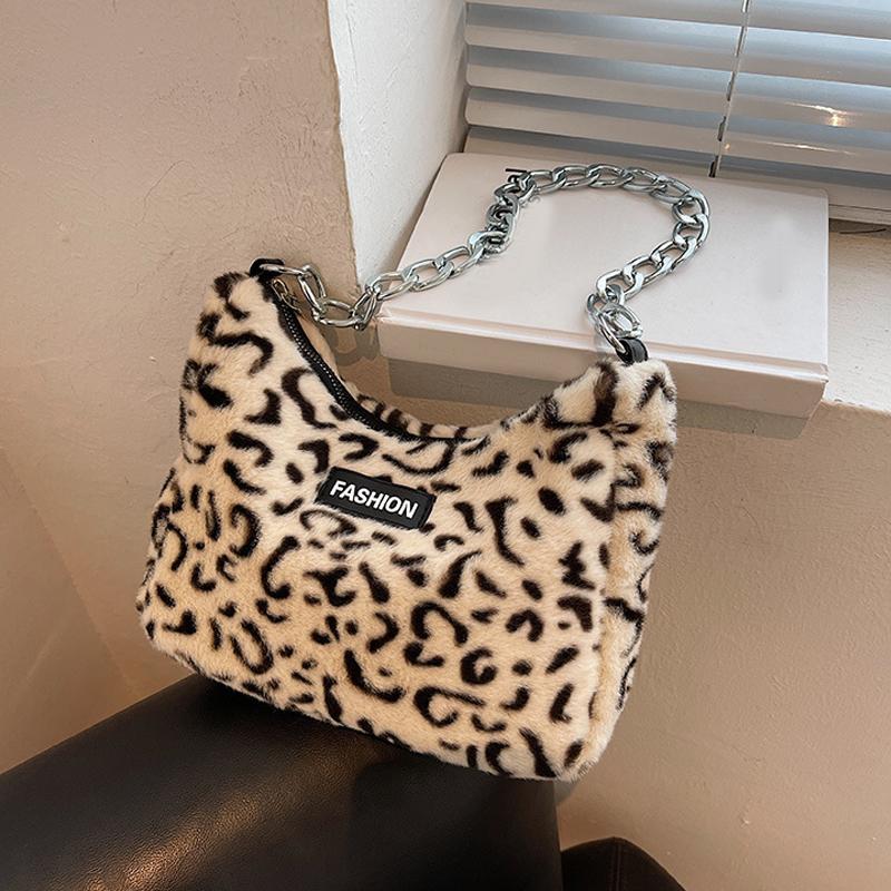 Зимняя сумка на плечо из искусственного меха, модные сумки кроссбоди с анималистичными принтами для женщин, дизайнерские женские сумки с цепочкой, сумки под мышкой CLE