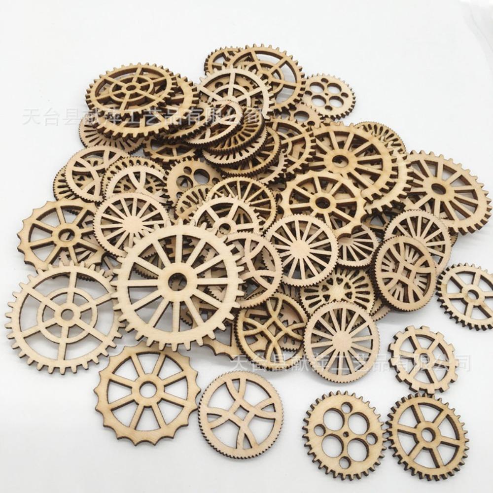 Brown Wooden Gear Wheels Wood Wooden Decoration Blank Gear Slices Craft Wheels for DIY