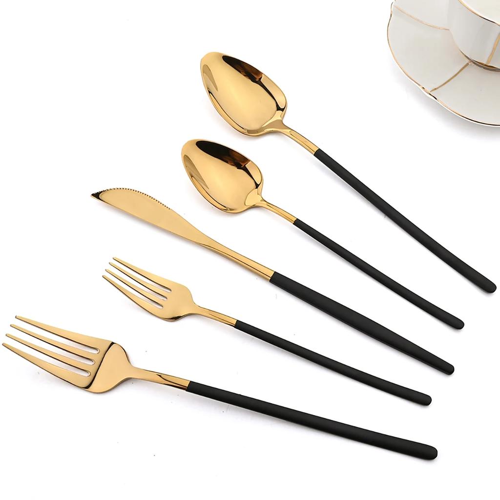 30Pcs Dinnerware Sets Stainless Steel Cutlery Western Tableware Knife Fork Spoon Tableware Gold Dinner Mirror Elegant Flatware