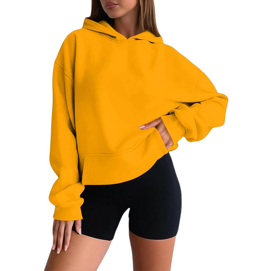 Женский модный свитшот оверсайз с длинными рукавами и спущенной линией плеча, однотонный свитшот с капюшоном