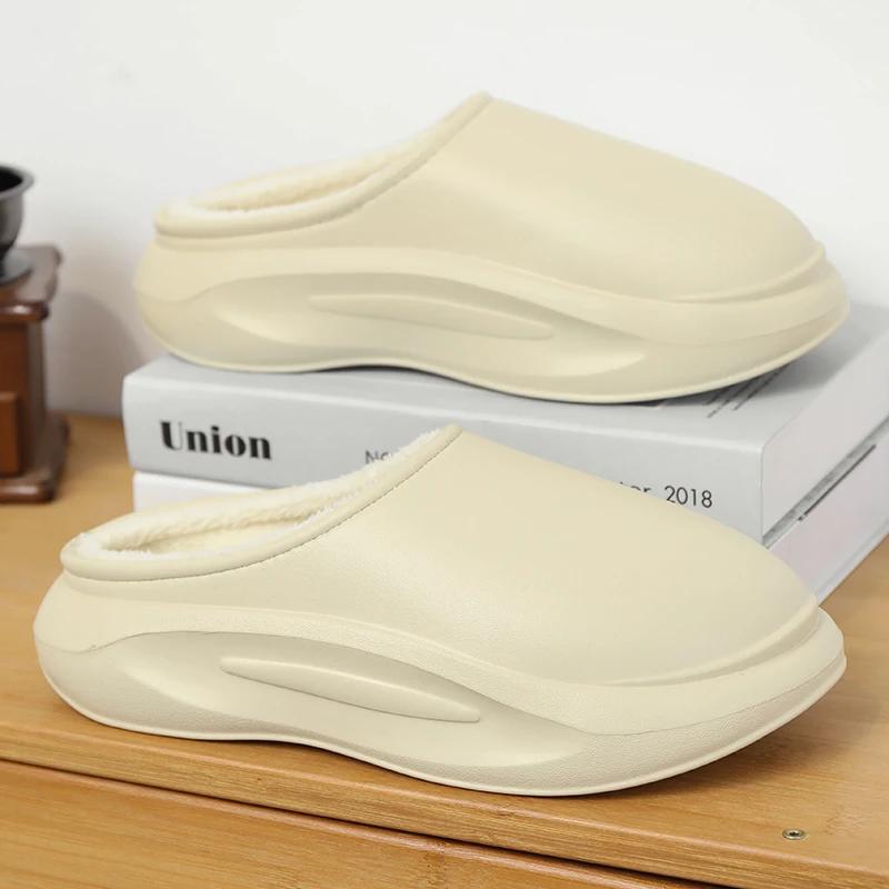 Модные парные тапочки из ЭВА, водонепроницаемые мужские хлопковые тапочки для зимы, для дома и улицы, нескользящие, с толстой подошвой, удобные мужские тапочки