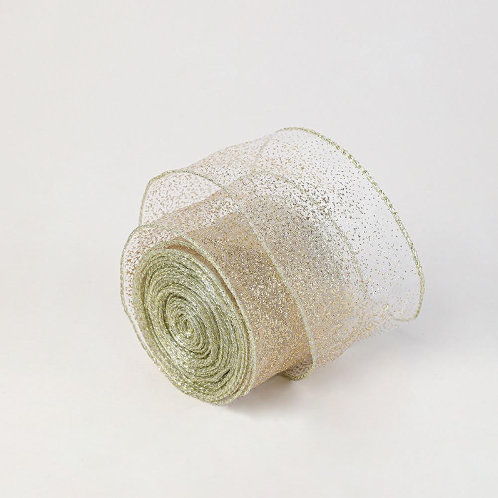 Mesh Yarn Christmas Tree Ribbon Gold Wire Edge Fabric Craft Ribbon New Year