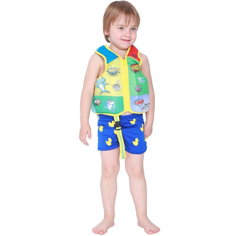 Summer Children Sleeveless Zipper Swim Life Jackets Kids Boys Girls Adjustable Life Vests Cartoon Balanced Flotation Swimsuit