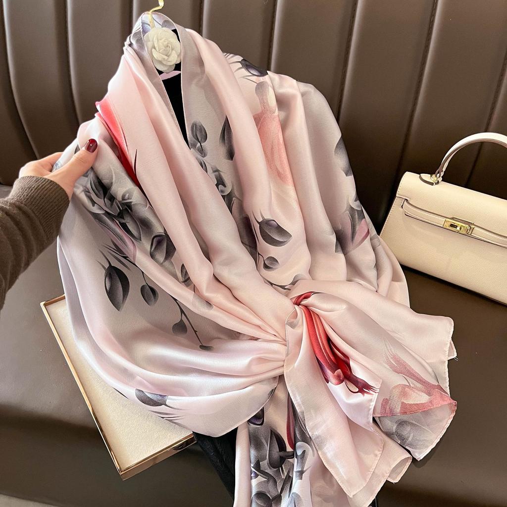 Fashion Silk Scarf Women Shawls Female Cover Flowers for Traveling Sun Protect Sunscreen Beach Scarves Air Conditioning Wraps