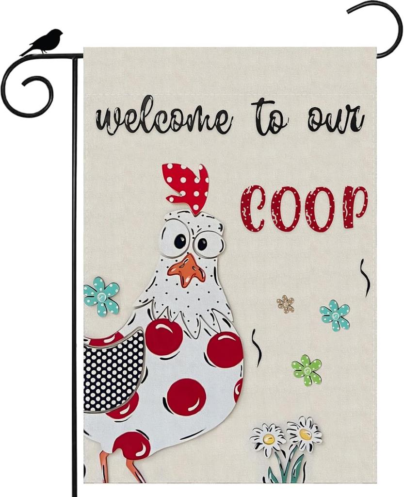Colored Chicken owers Welcome to Our Coop Garden ag Farmhouse Yard ag 12x18 Inch Double Sided Small Mini Yard Outdoor MME
