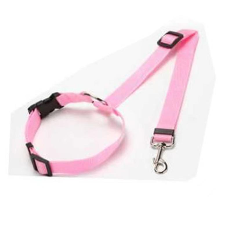 Solid Color Two-in-one Pet Car Seat Belt Nylon Lead Leash Backseat Safety Belt Adjustable Dogs Harness Collar Pet Accessories