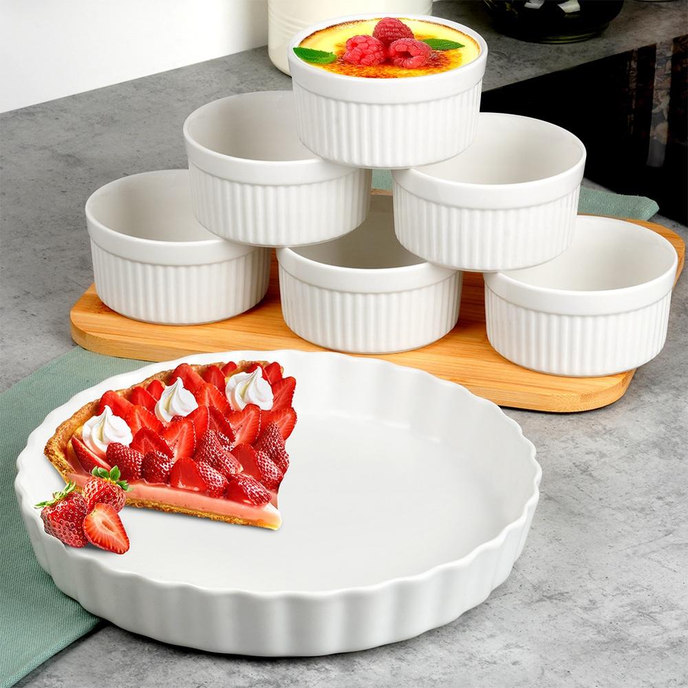 Tart Tin + Baking Bowls, Ceramic, White, 7 Pcs.