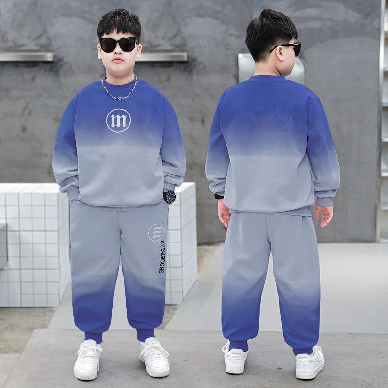 Осенний хлопковый худи и спортивный костюм для мальчиков большого размера 2024 - Очень свободный крой, Стильный комплект из двух предметов