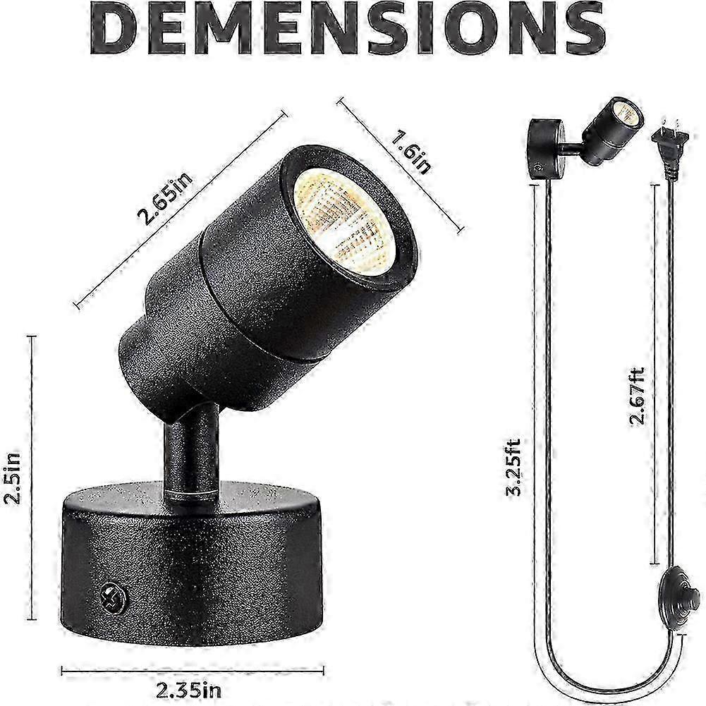 Indoor LED Spotlight 2-Pack, 3W Floor Uplights, 3000K Warm White Accent Lighting for Home Decor