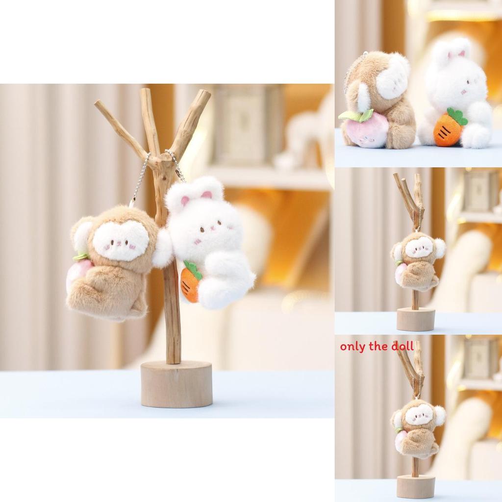 Плюшевый брелок «Обезьянка и кролик» с дизайном морковки и персика для подарка девочкам и коллекционного развлечения