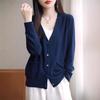Women's 100% Pure Wool V-Neck Cardigan: Loose, Thin Knit, Short Sweater for Early Spring 2025