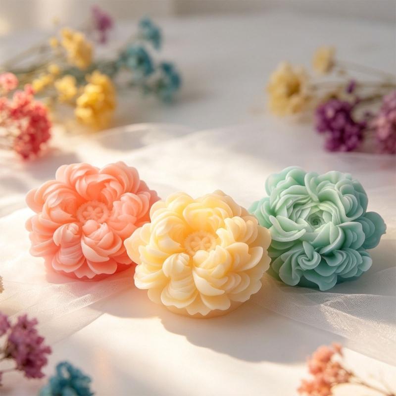 Multipurpose 3D Ranunculus Flower Silicone Molds Food Safe Silicone for Making Candle Soap Chocolate Cake Baking Resin Art