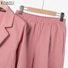 ZANZEA Fall Outfits Women Blazer and Pants Casual Two Piece Trouser Suit Set