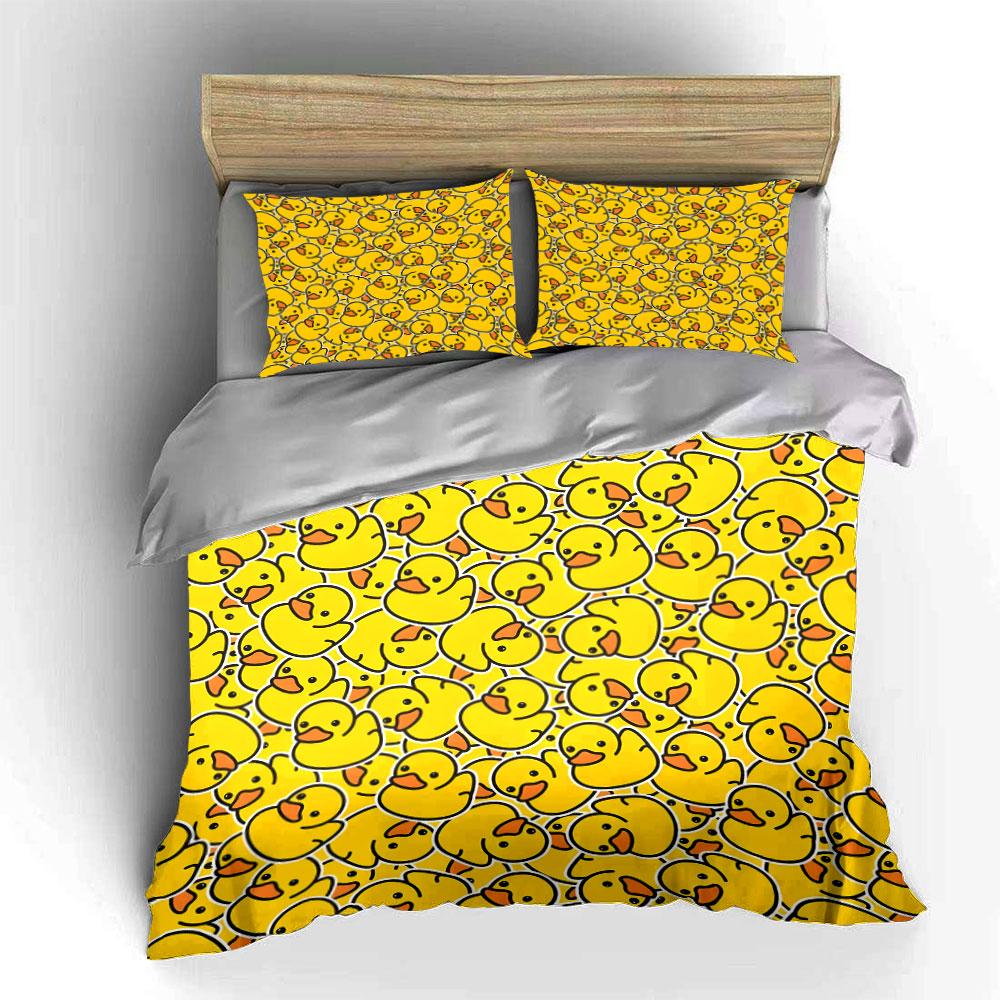 Yellow cartoon duck pattern Print Bedding Set 1 Duvet Cover 2 Pillowcases for Adult and Children Luxury Gift Full Size